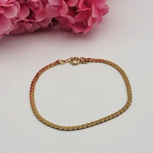 Vintage Gold Plated Serpentine Chain Bracelet 7.5" Spring Ring Clasp 2.5mm Wide